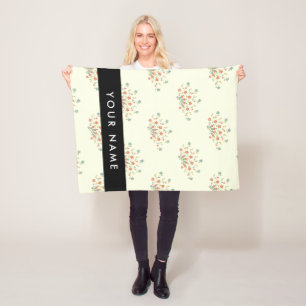 Blue and Red Flowers, Black, Your Name Fleece Blanket