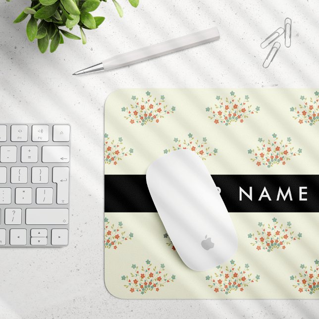 Blue and Red Flowers, Black, Your Name Mouse Pad (Creator Uploaded)