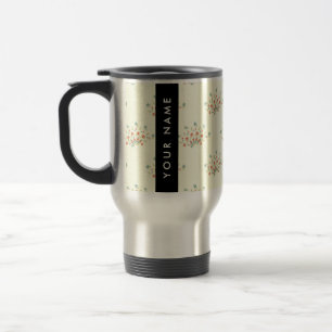 Blue and Red Flowers, Black, Your Name Travel Mug