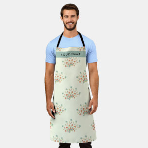 Blue and Red Flowers, Blue, Your Name Apron