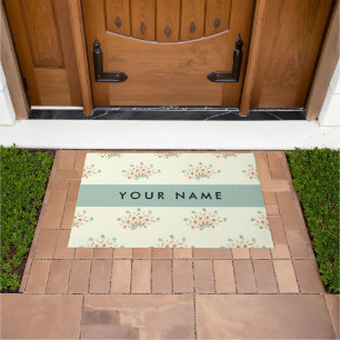 Blue and Red Flowers, Blue, Your Name Doormat