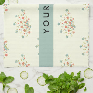 Blue and Red Flowers, Blue, Your Name Kitchen Towel