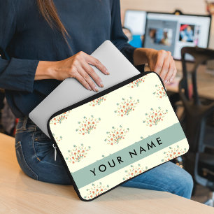 Blue and Red Flowers, Blue, Your Name Laptop Sleeve