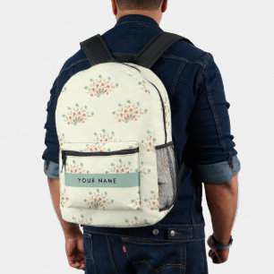 Blue and Red Flowers, Blue, Your Name Printed Backpack