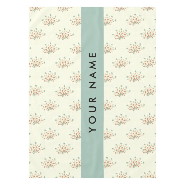Blue and Red Flowers, Blue, Your Name Tablecloth (Front)