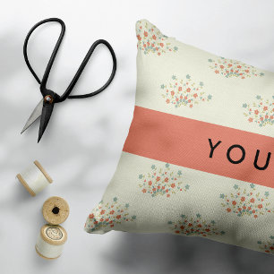 Blue and Red Flowers, Red, Your Name Accent Pillow