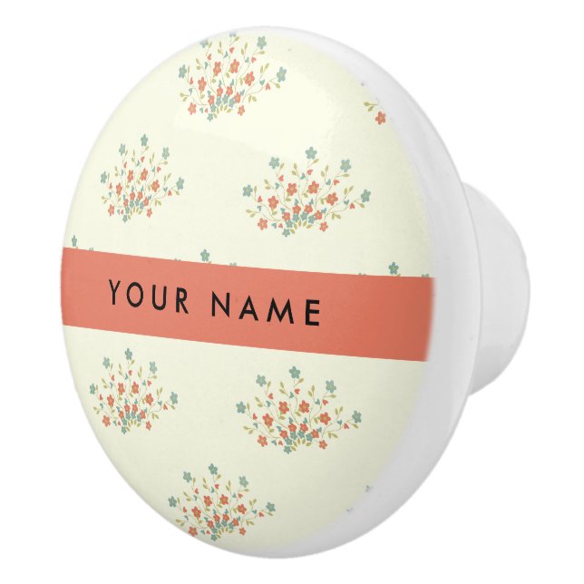 Blue and Red Flowers, Red, Your Name Ceramic Knob (Right)