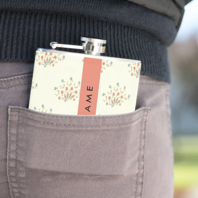 Blue and Red Flowers, Red, Your Name Hip Flask (In Situ)