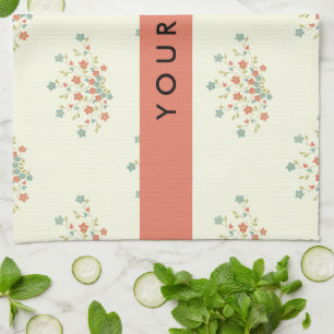 Blue and Red Flowers, Red, Your Name Kitchen Towel