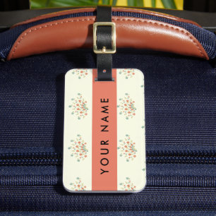Blue and Red Flowers, Red, Your Name Luggage Tag