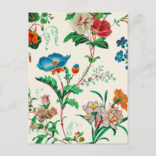 Blue and red flowers vintage painting Pattern  Postcard (Front)