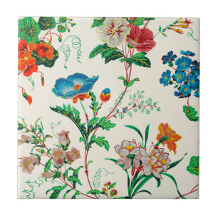 Blue and red flowers vintage painting Pattern  Tile