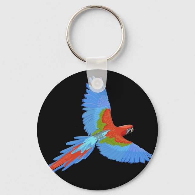 Blue and Red Flying Macaw Keychain (Front)