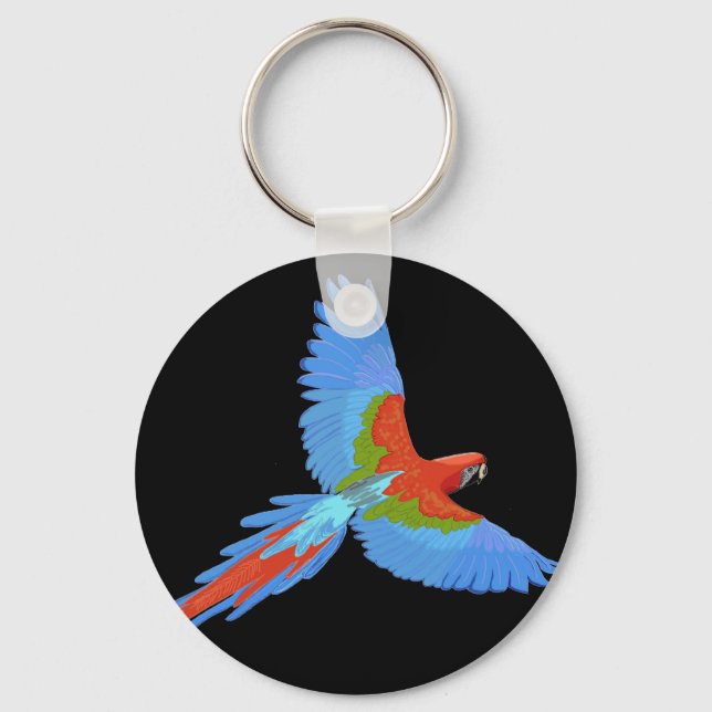Blue and Red Flying Macaw Keychain (Front)