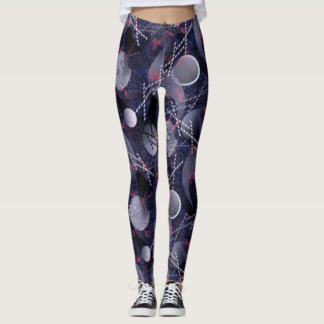 Blue and red geometric abstraction. leggings (Front)