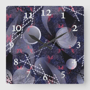 Blue and red geometric abstraction. square wall cl clock