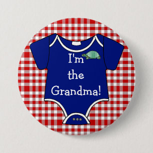 Blue and Red Gingham Turtle I'm The Grandma! 3 Inch Round Button