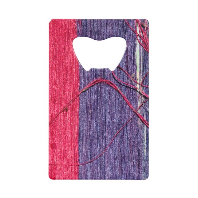 Blue and Red Handmade Thai Silk Credit Card Bottle Opener (Front)