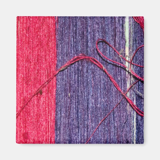 Blue and Red Handmade Thai Silk Magnet (Front)