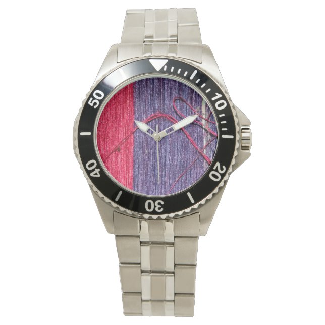 Blue and Red Handmade Thai Silk Watch (Front)