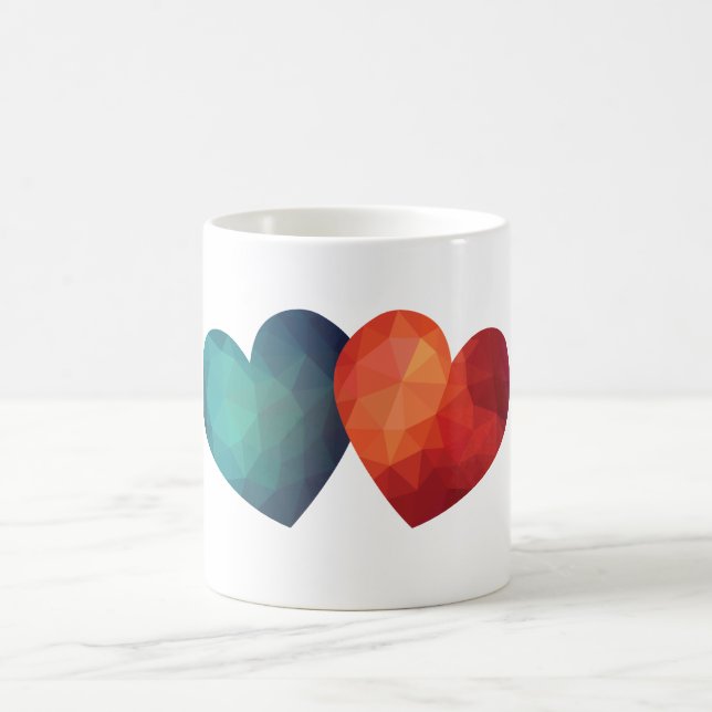 Blue and red heart pair modern hitech  coffee mug (Center)