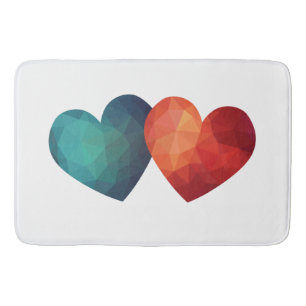 Blue and red heart pair modern hitech design bath mat