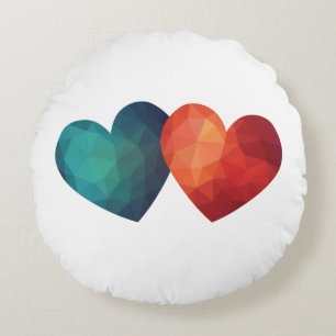 Blue and red heart pair modern hitech design round pillow