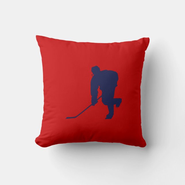 BLUE AND RED HOCKEY THROW PILLOW (Front)