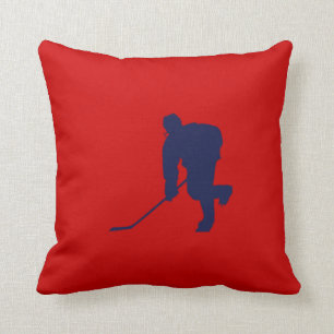 BLUE AND RED HOCKEY THROW PILLOW
