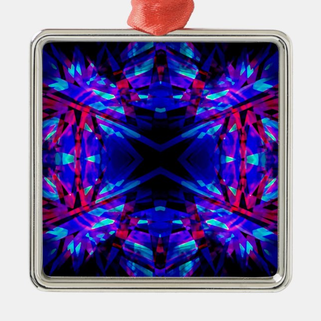 Blue and red kaleidoscope pattern metal ornament (Front)