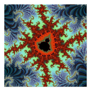 Blue and Red Mandelbrot Fractal Poster