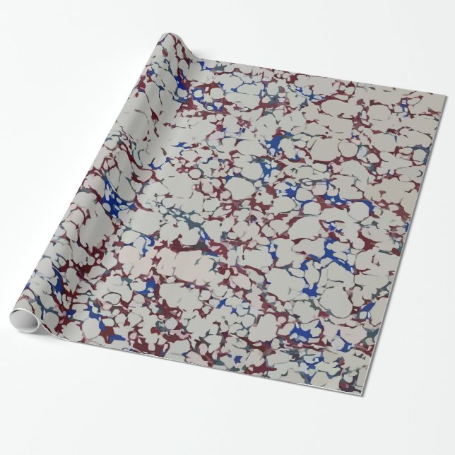 Blue And Red Marble Wrapping Paper (Unrolled)