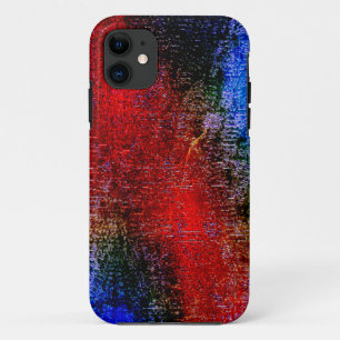 Blue and red material skinned with 'oil paint' iPhone 11 case