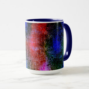 Blue and red material skinned with 'oil paint' mug