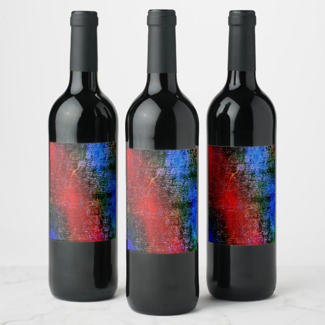 Blue and red material skinned with 'oil paint' wine label (Bottles)