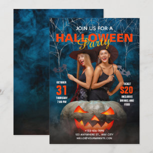 Blue and Red Modern Halloween Party Invitation