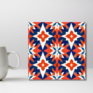 Blue and Red Moroccan Mosaic Pattern Tile