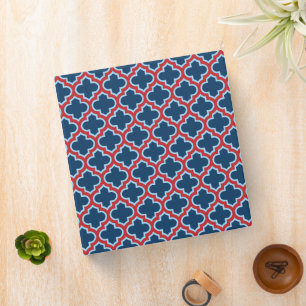 Blue and Red Moroccan Trellis, Lattice, Quatrefoil Binder