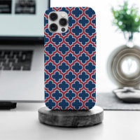 Blue and Red Moroccan Trellis, Lattice, Quatrefoil