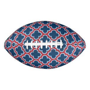 Blue and Red Moroccan Trellis, Lattice, Quatrefoil Football