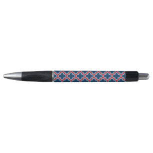 Blue and Red Moroccan Trellis, Lattice, Quatrefoil Pen