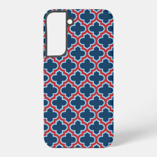 Blue and Red Moroccan Trellis, Lattice, Quatrefoil Samsung Galaxy Case