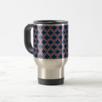 Blue and Red Moroccan Trellis, Lattice, Quatrefoil