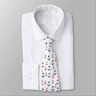 Blue and Red Nautical Anchor Pattern Tie