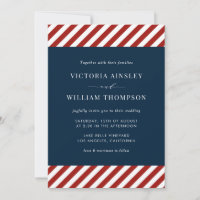 Blue and Red Nautical Stripes Wedding Invitation