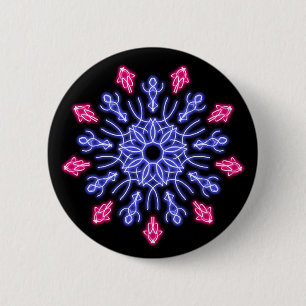Blue and red neon flower 2 inch round button
