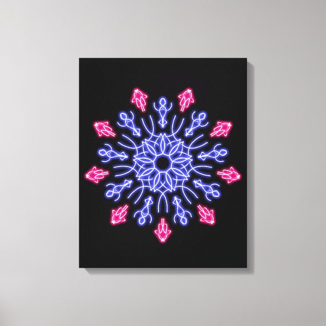 Blue and red neon flower canvas print (Front)