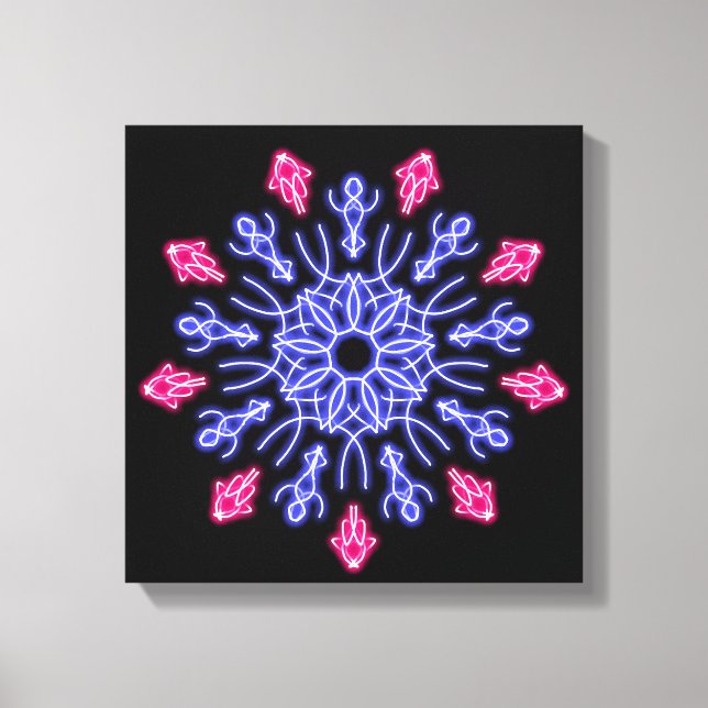 Blue and red neon flower canvas print (Front)