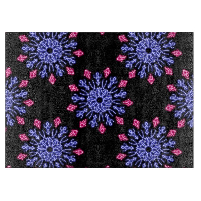 Blue and red neon flower cutting board (Front)