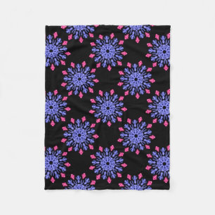 Blue and red neon flower fleece blanket